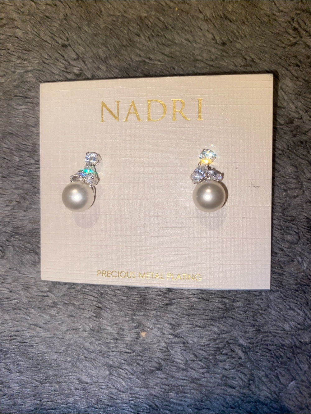 Nadri Silver Pearl and Cubic Zirconia Drop Earrings